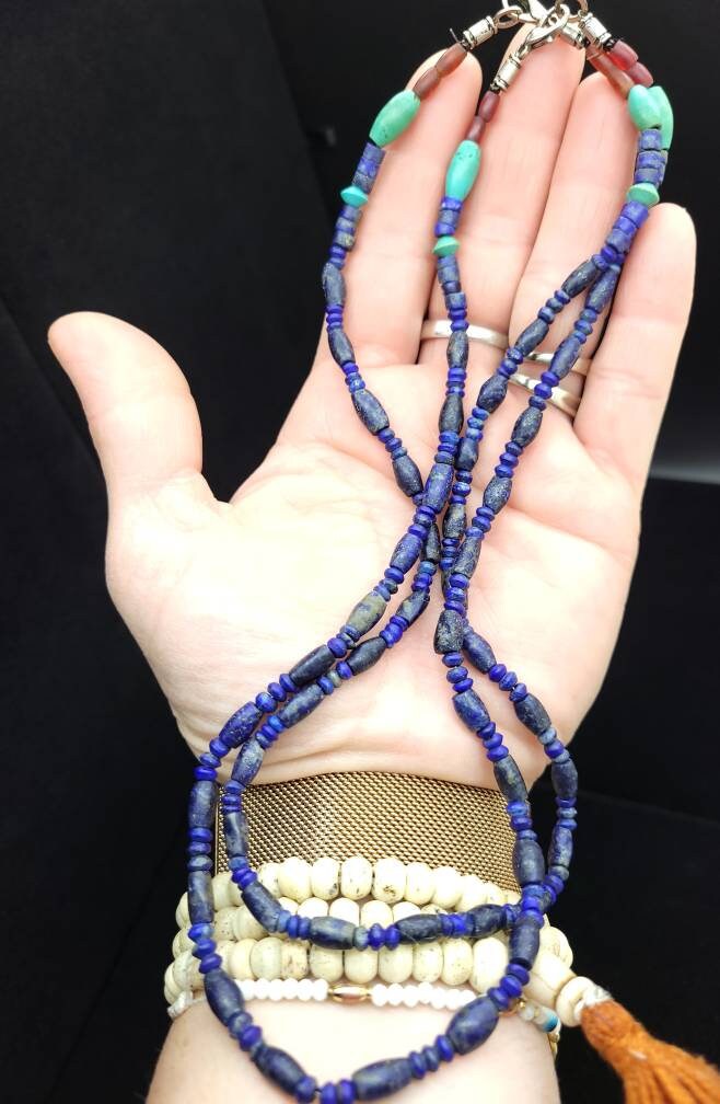 Beautiful Lapis Lazuli Necklace from Afghanistan for Men and Women / LapisLazuli Carnelian and Turquoise  / Two Options to choose from.