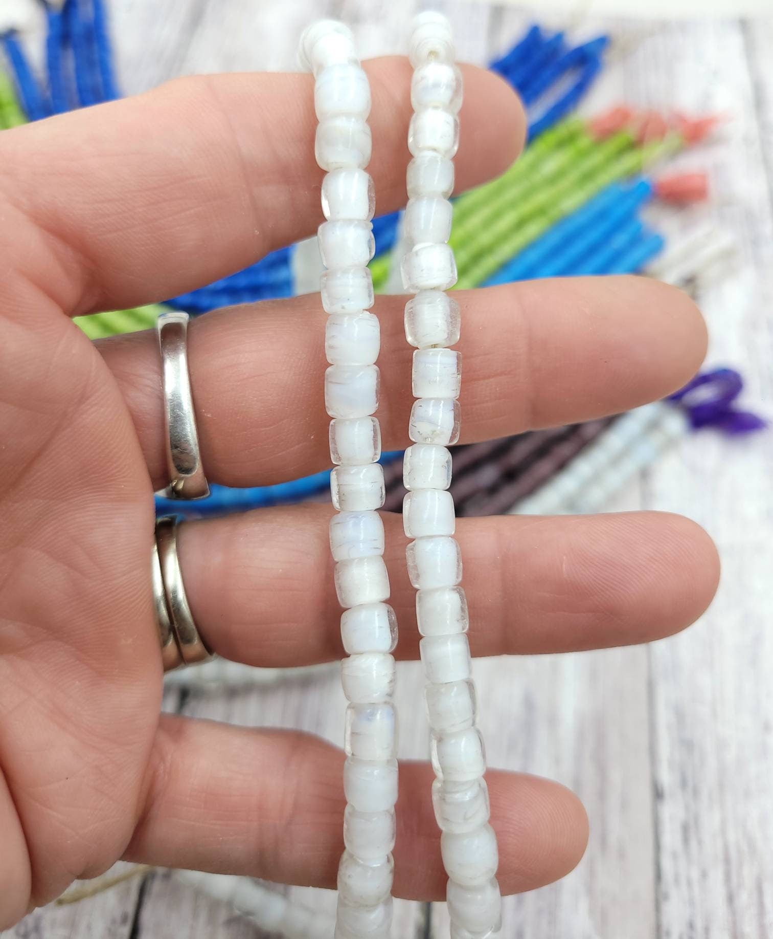 Beautiful Handmade White Heart Glass Beads Strand 10 "Long 5-6mmx6mm Choose Color Option / Jewelry Supplies/ Venetians 80's/ Lampwork.