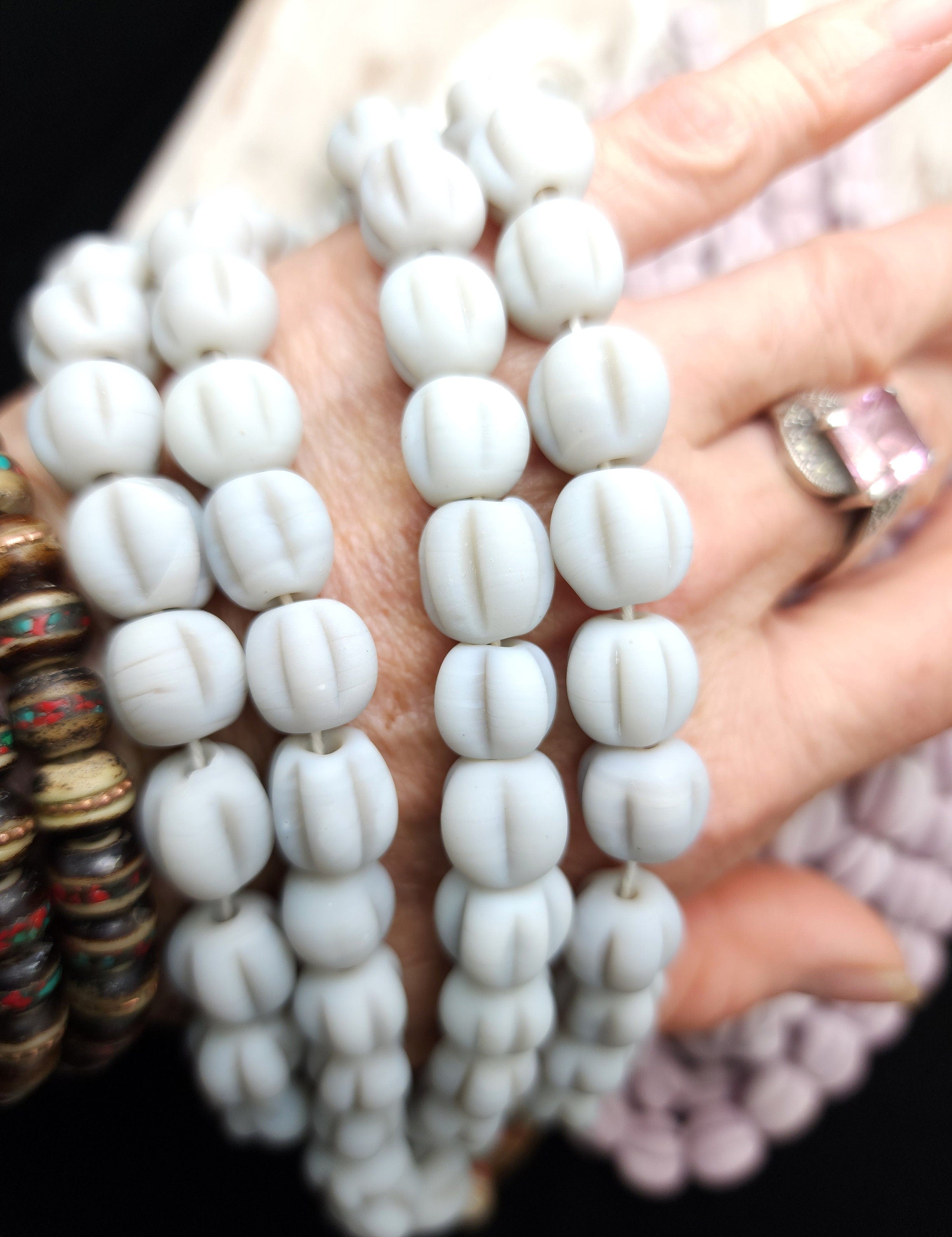 Melon Shaped Glass Beads With 9-11mm 15 Beads, Jewelry Making Supplies, Lampwork Beads, Option To Choose Lila or Silver Color, Indonesian