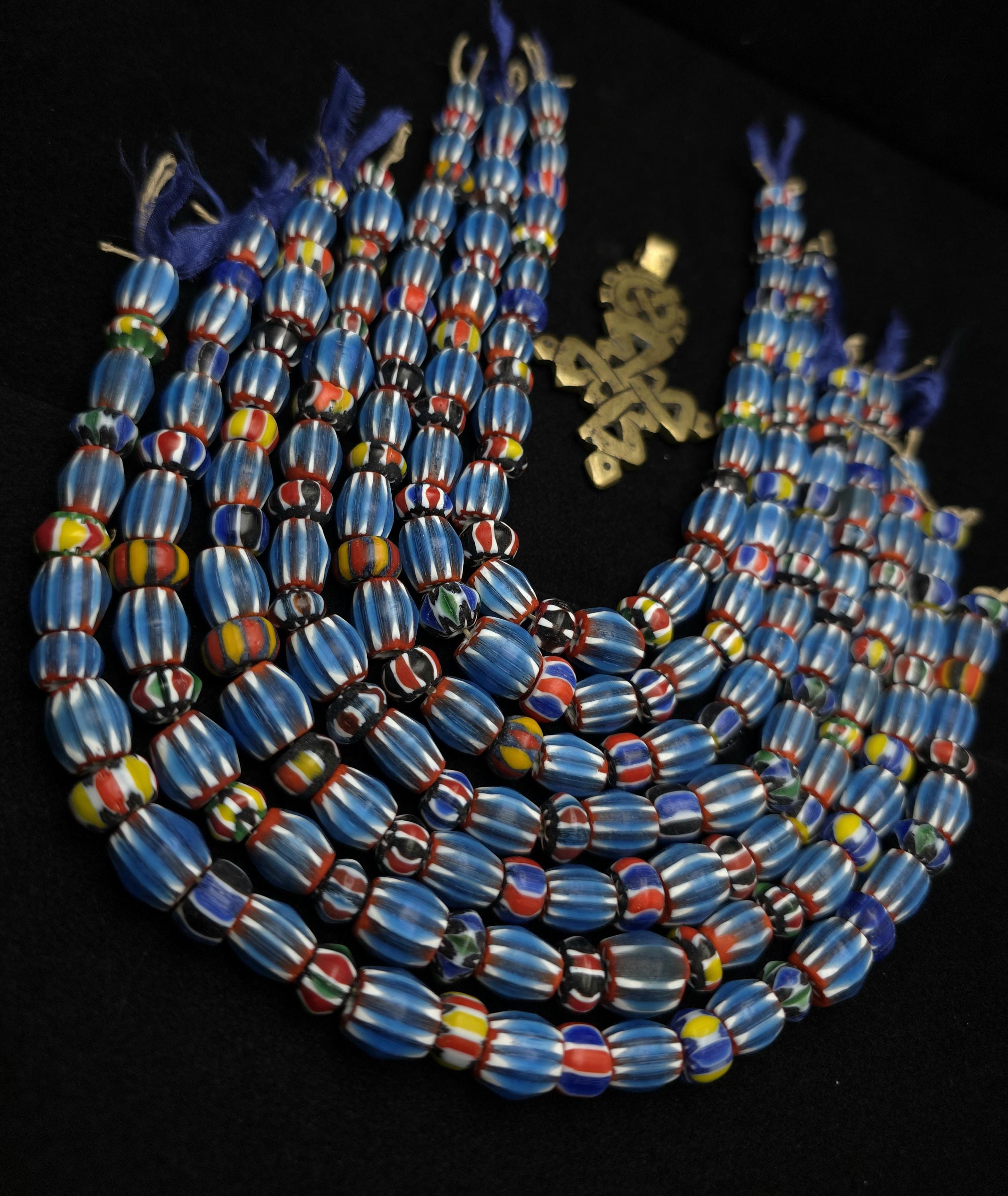 Chevron Glass Beads Multi-layer, Large Bead Mix Sizes & Colors 6-12 mm height x 8-11 mm [30-32 Beads] Per Strand /  Jewelry Making Supplies.