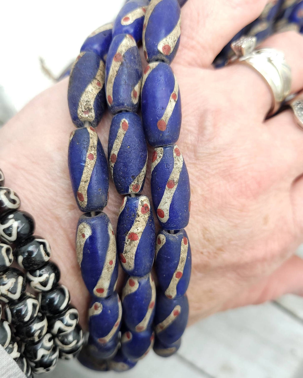 Old Accent Glass Beads Made By Thai Artisan Hands/ Indonesian Beads /Java / 10 Beads 18-20mm x 10mm / Jewelry Supplies / Vintage / Venetian