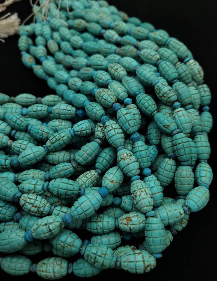 Beads 20-24 Authentic hand carved turquoise, By Artisan Hands Of Afghanistan 15-16mm Long x 10-11mm Thick Hole 1-2mm/Hand-carved Turquoise.