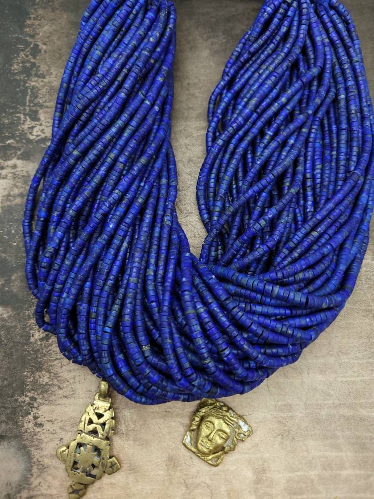 Beautiful Natural Authentic LapisLazuli Heishi Beads From Afghanistan / LapisLazuli Cylinder 4mm+ x 3mm Strand 14 "/ Jewelry Supplies.