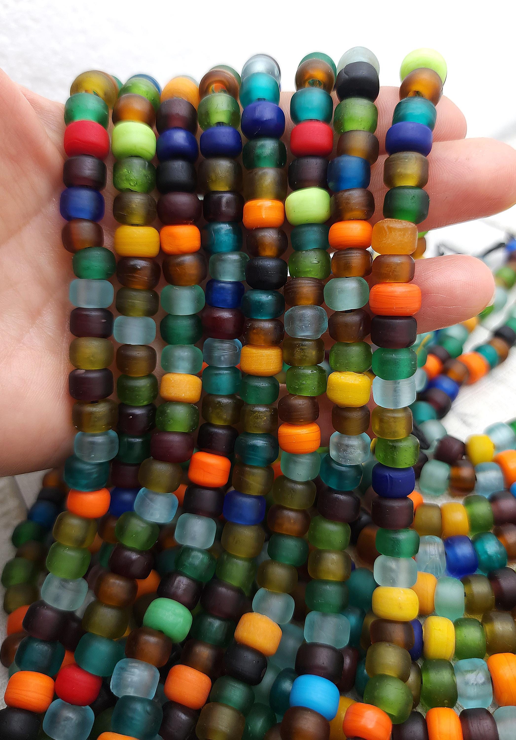 Multicolor Opaque Glass Beads, Pony Beads, Crow Beads, Strand With 35 Beads 9x6, Jewelry Making Supplies, Craft.