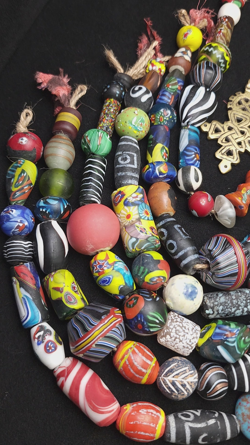 Colorful Millefiori & Ceramic Beads Strand 12" • 12–27mm Handmade India • Replica African & Venetian Style Beads