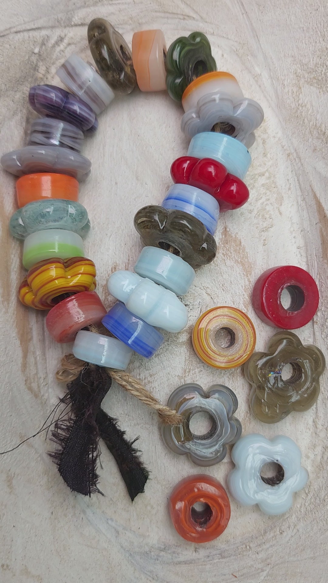 21–22" Glass Flower & Donut Beads Strand • 17–26mm • Colorful Lampwork Style Beads • Boho Jewelry Supplies