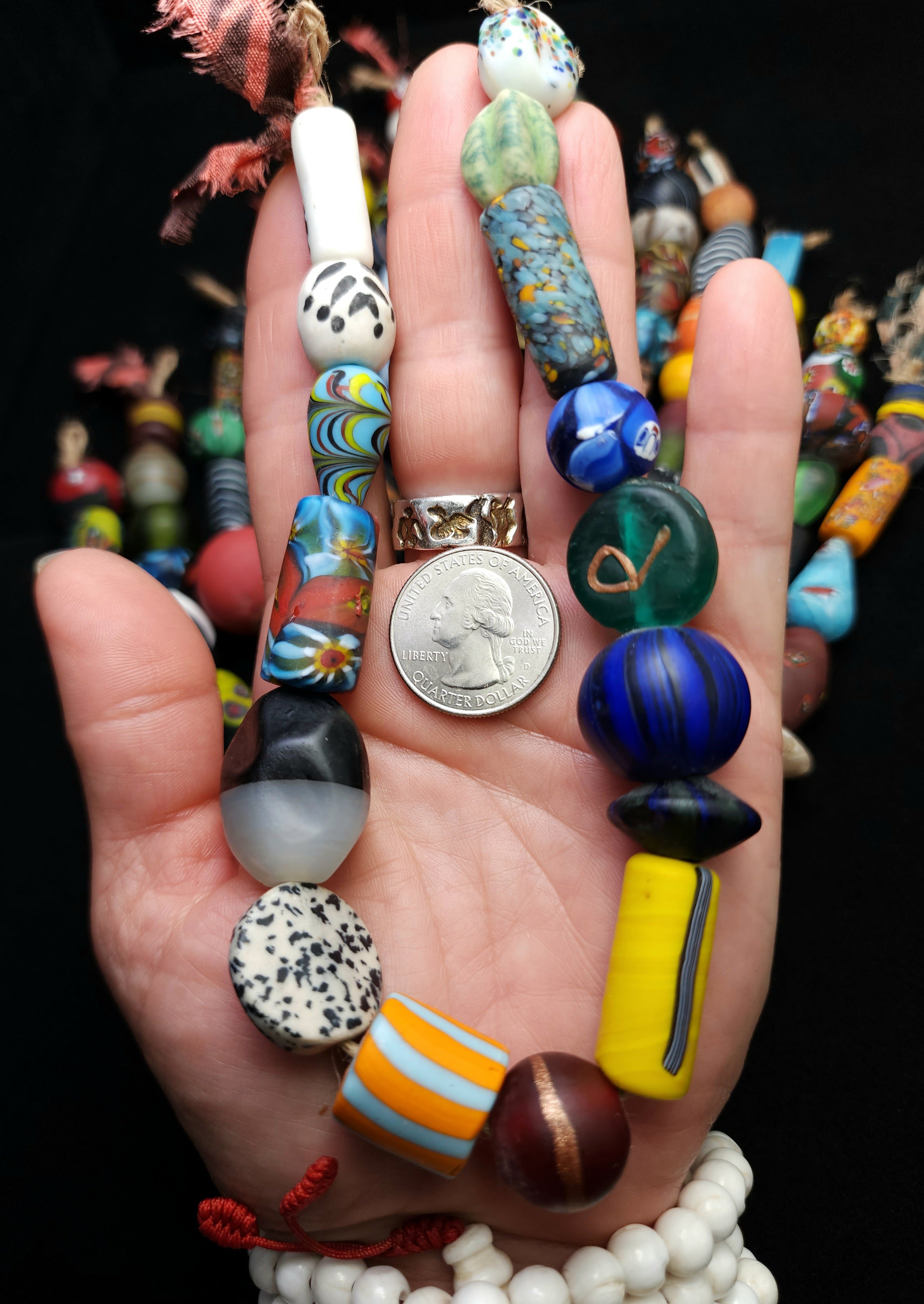 Colorful Millefiori & Ceramic Beads Strand 12" • 12–27mm Handmade India • Replica African & Venetian Style Beads