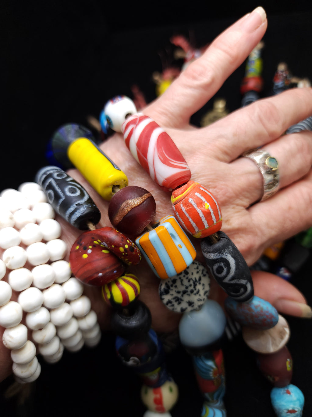 Colorful Millefiori & Ceramic Beads Strand 12" • 12–27mm Handmade India • Replica African & Venetian Style Beads