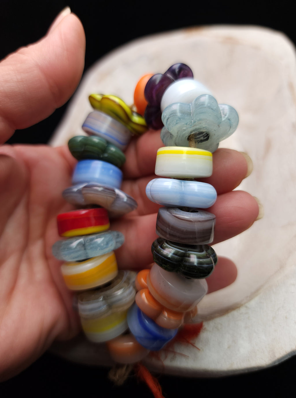 21–22" Glass Flower & Donut Beads Strand • 17–26mm • Colorful Lampwork Style Beads • Boho Jewelry Supplies