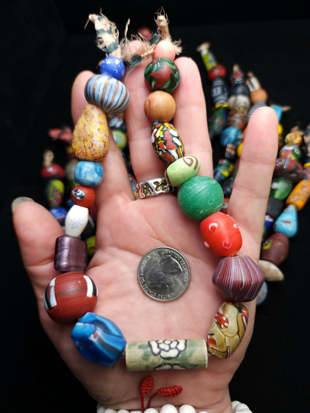 Colorful Millefiori & Ceramic Beads Strand 12" • 12–27mm Handmade India • Replica African & Venetian Style Beads