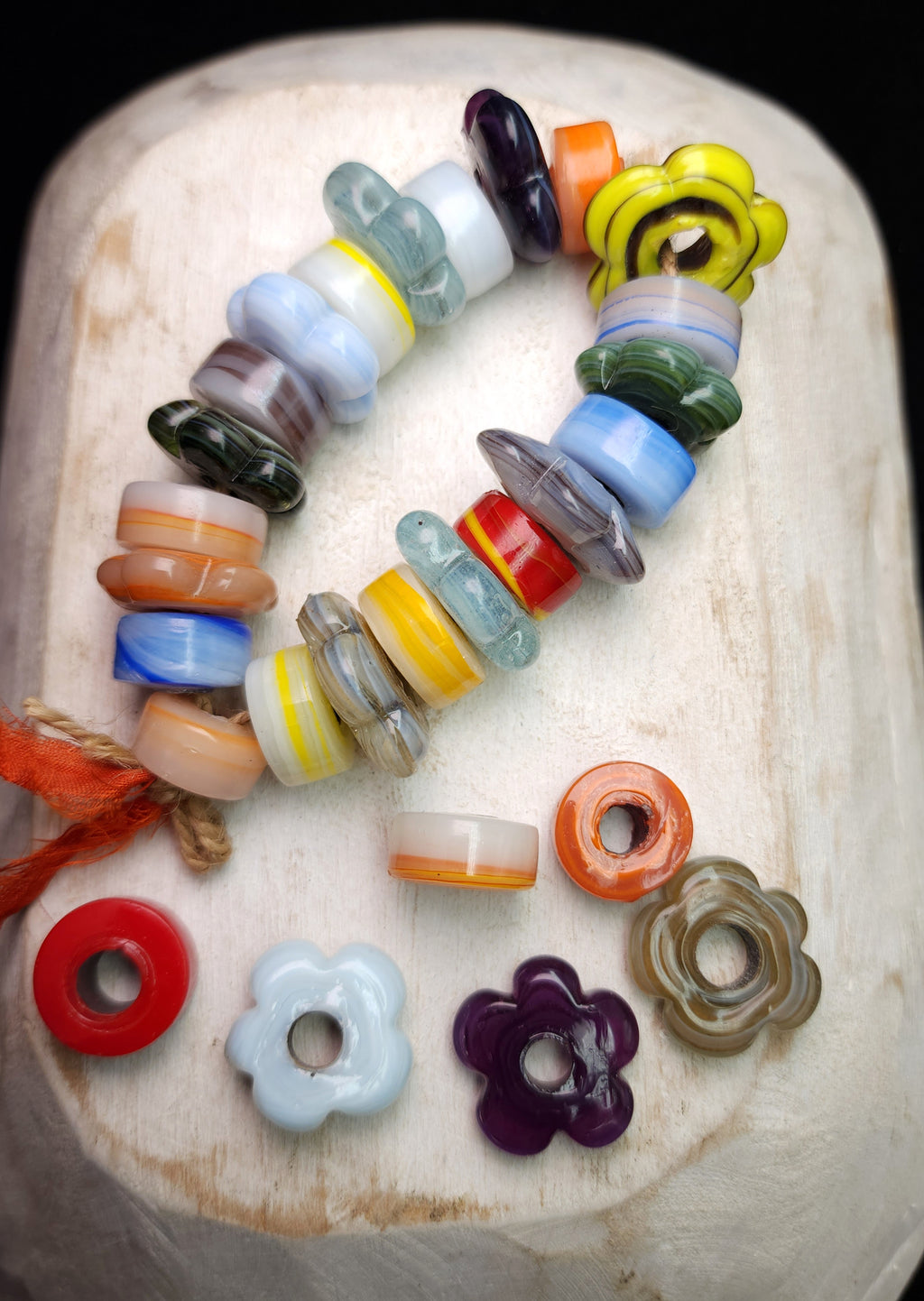 21–22" Glass Flower & Donut Beads Strand • 17–26mm • Colorful Lampwork Style Beads • Boho Jewelry Supplies