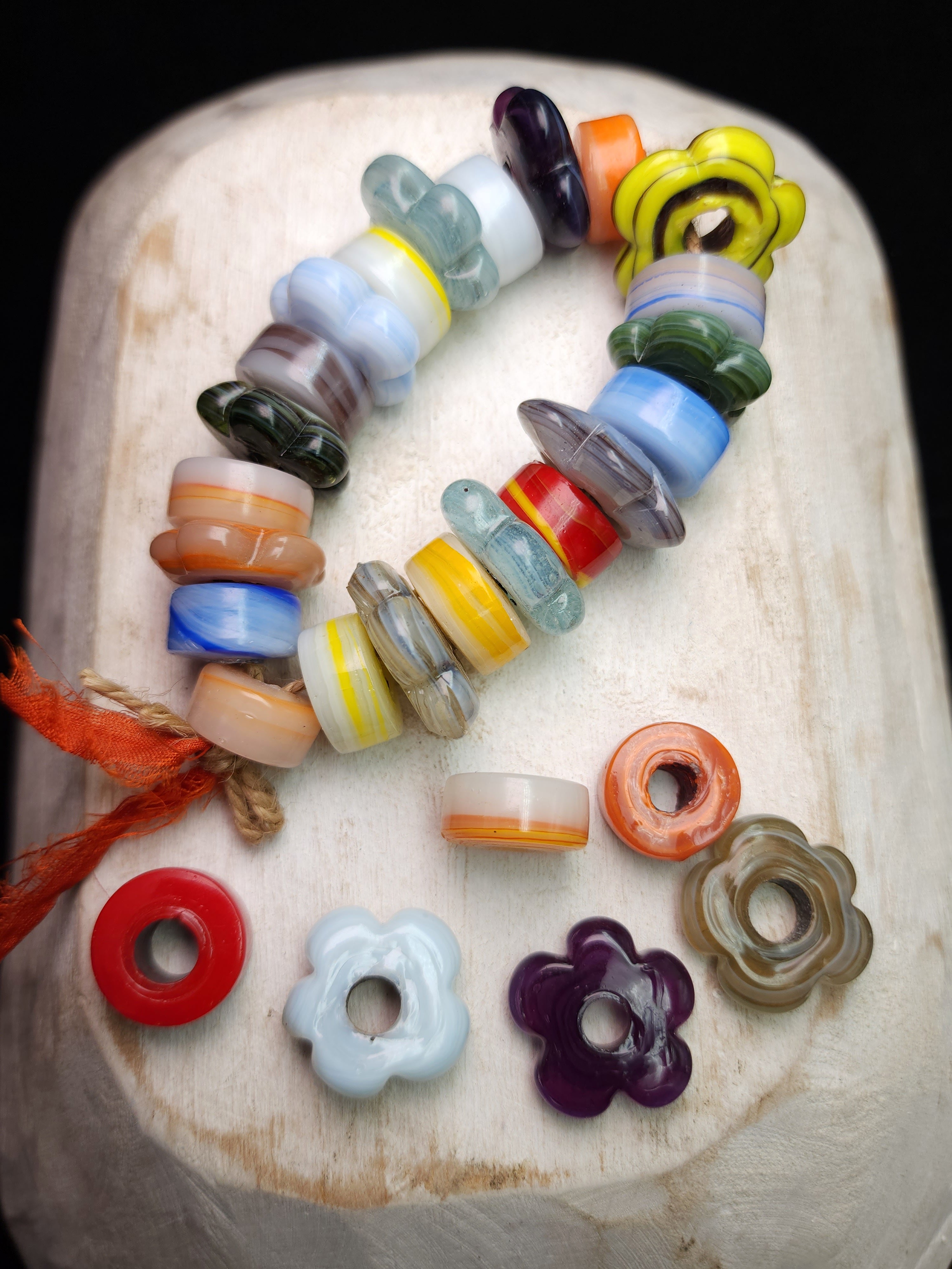 21–22" Glass Flower & Donut Beads Strand • 17–26mm • Colorful Lampwork Style Beads • Boho Jewelry Supplies