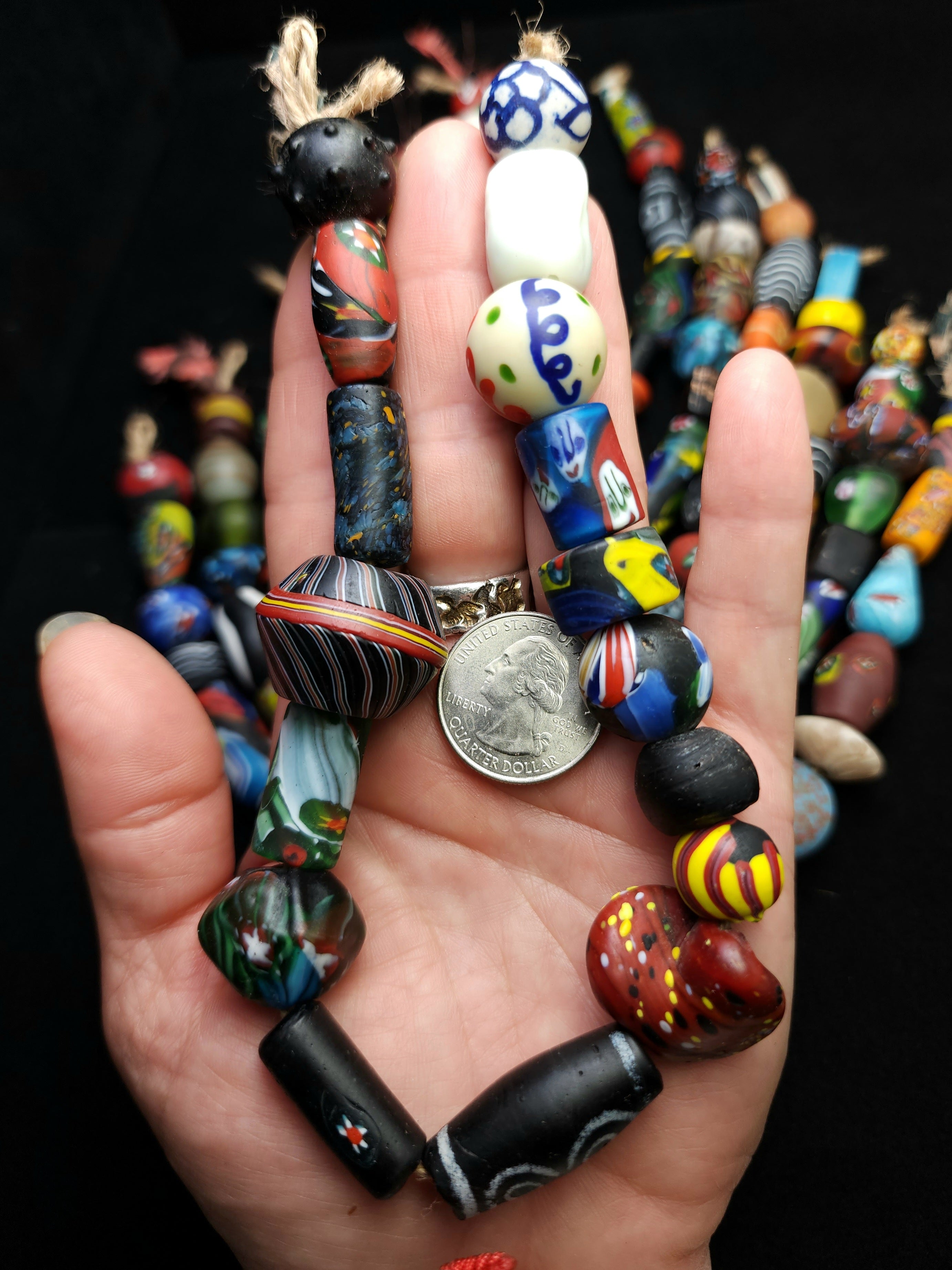 Colorful Millefiori & Ceramic Beads Strand 12" • 12–27mm Handmade India • Replica African & Venetian Style Beads